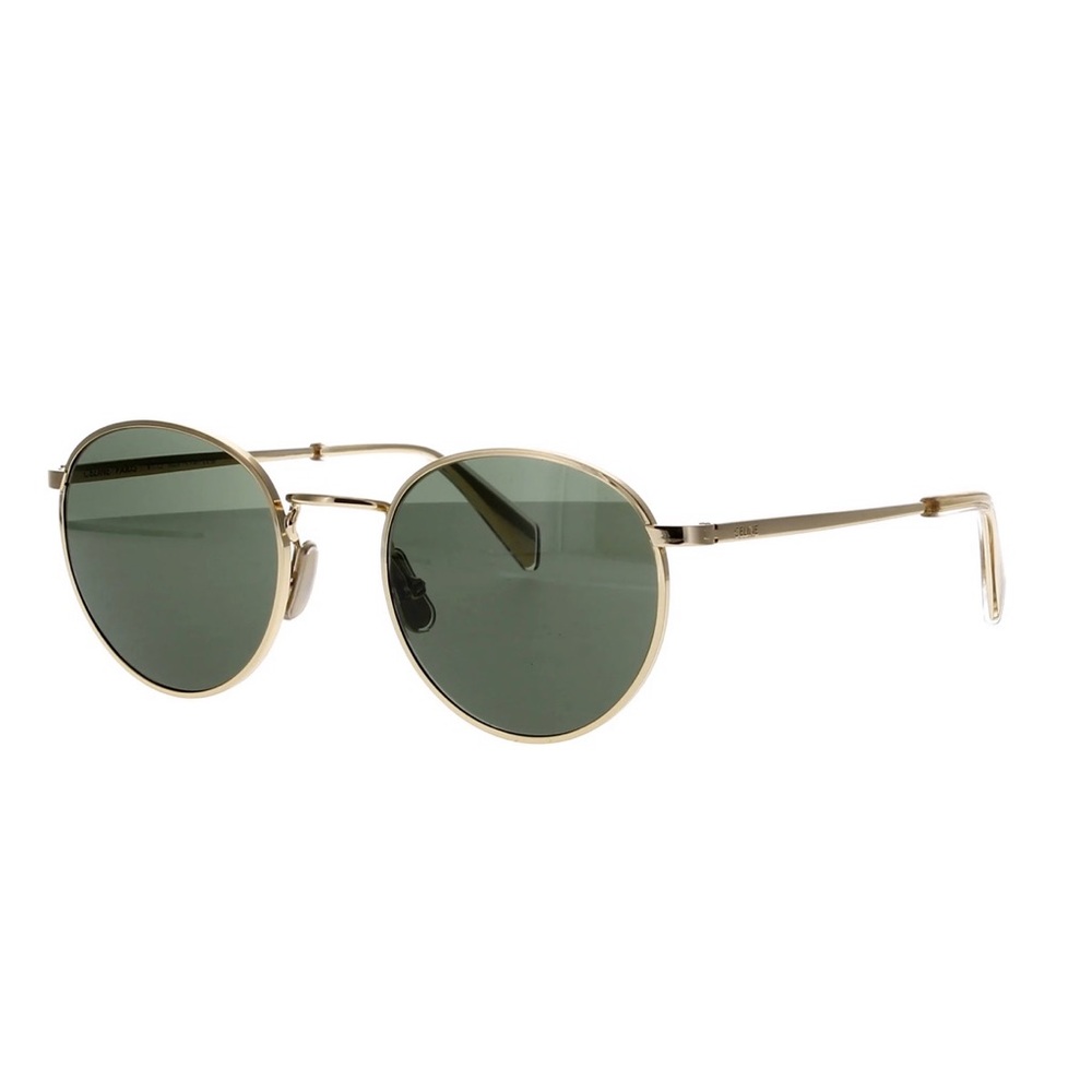 Celine Round Metal Sunglasses Gold/Green (CL40100U)